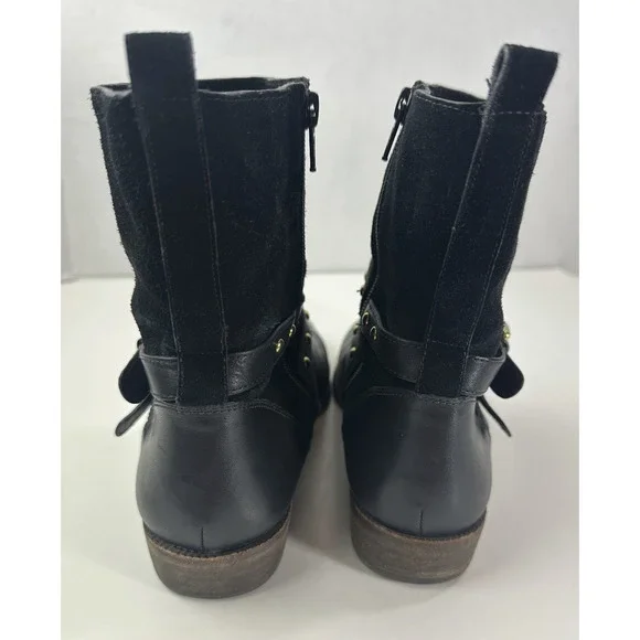 Coach Lilliana Leather Ankle Moto Boots Size 7.5 B Gold Studded Buckle Shoes - Picture 13 of 16